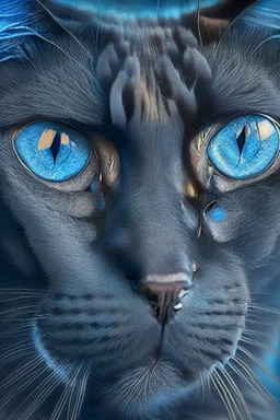 قط اسود حزين وعيونه زرقاء