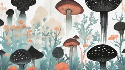 Exotic Flora, fauna, mushrooms, fungi and coral dripping black liquid in the Multiverse