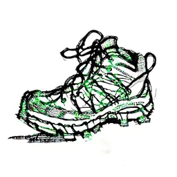 a black and white scribble sketch of hiking shoe