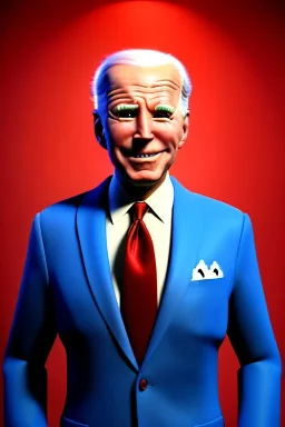 Waist up Portrait, joe Biden as muppet doll, Blue suit retro style, photo studio, blue background, unreal engine 5, concept art, art station, god lights, ray tracing, RTX, lumen lighting, ultra detail, volumetric lighting, 3d.