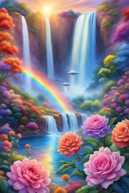 ufo rainbows, beautiful gardens , flowers