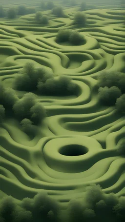 sustainable landscape with optical illusion of hidden text accurately using U series