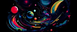 A black outer space with warped planets in Fauvism art style