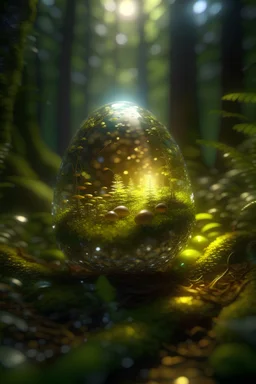 picture of a magical forest sparkling with light,cute Jason Vorhees inside transparent egg,shot on Hasselblad h6d-400c, zeiss prime lens, bokeh like f/0.8, tilt-shift lens 8k, high detail, smooth render, down-light, unreal engine, prize winning