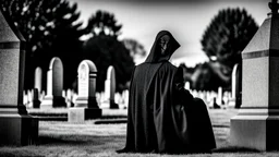 photo of a hoodless grim reaper wearing a suit, highlighting shiny areas of the skull, sitting outside a cemetery with a welcome sign, wearing suit, rim lighting, studio lighting, looking at the camera, dslr, ultra quality, sharp focus, tack sharp, dof, film grain, Fujifilm XT3, crystal clear, 8K UHD, clean, orange evening lighting