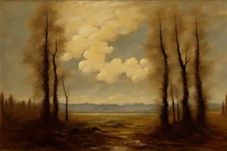 Trees, clouds, 2000's gothic films influence, otto pippel and willem maris impressionism painting