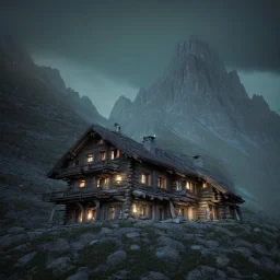 Scary mountain hut, sense of fear, Alps, night sky, 8k, HD, cinematography, photorealistic, Cinematic, Color Grading, Ultra-Wide Angle, Depth of Field, hyper-detailed, beautifully color-coded, insane details, intricate details, beautifully color graded, Cinematic, Color Grading, Editorial Photography, Depth of Field, DOF, Tilt Blur, White Balance, 32k, Super-Resolution, Megapixel, ProPhoto RGB, VR, Halfrear Lighting, Backlight, Natural Lighting, Incandes