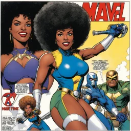 afro Aisha Tyler as a new marvel Avenger: Original, color guide, and final cover art by Ed Hannigan (pencils) and Walt Simonson (inks and colors?) from Marvel Two-In-One Annual #6, published by Marvel Comics, 1981.