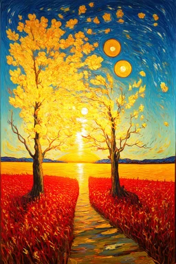 the silent presence in which everything else appears; in the style of Vincent Van Gogh; dazzling; golden hour; golden ratio