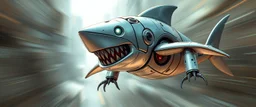 blind contour robot shark bat with no teeth, like space ship fighter jet massage master guru fast moving motion blur background