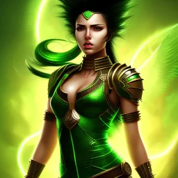fantasy setting, multicolored hair, green and black hair, more black hair, more black hair