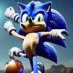 sonic the hedgehog, hiper realistic, render, 4k, unreal engine, photo realistic, closeup , high detail, volumetric lighting, tiny features, intricate detail,