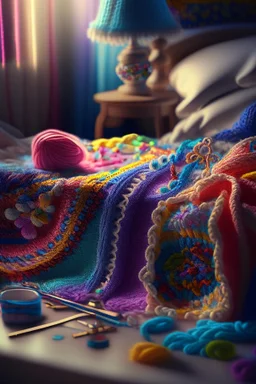 Hand sewn and embroidered extremely cute Alicia Vikander, threads, sewing needles on a table on lace blanket in a luxury bedroom, centre, bold colours elegant fantasy 8k beautiful dynamic lighting award winning imperial colors hyperrealistic ultra detailed 4K 3D high definition crisp quality colourful hdr in sunshine