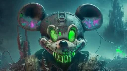 zombie mickey mouse hybrid, photorealism, movie screen capture, horror, sci-fi, retrofuturism,