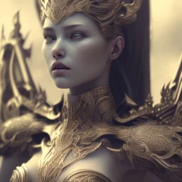 badass female goddess of war, very beautiful figure, wearing hyper detailed, dragon fly, armor,extraordinary, sharp focus,macro lens, intricate filigree metal design, full body portrait, cinematic, unreal engine 5, 8k, hyper realistic. Volumetric lighting, unreal engine 5 ,hyper elegant,hyperphotorealistic, epic composition,bokeh, cinematic lighting, hyperphotomaximalist, masterpiece