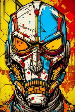 an high definition portrait of the mask of krieg the psycho from the videogame borderlands in a colorful acrylic style popart