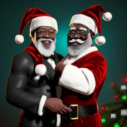 christmas card art, Black Santa and large breasted mom