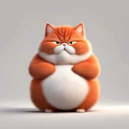 Fat cute red fluffy cat with belly, funny facial expressions, exaggerated action, praying, 3D character, white background, a little hairy, elongated shape, cartoon style, minimalism