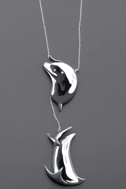 Orca whale white gold necklace with black jewels