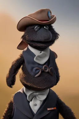 Waist up muppet Portrait, Kim Jong-un as muppet doll, black suit, photo studio, blue background, unreal engine 5, concept art, art station, god lights, ray tracing, RTX, lumen lighting, ultra detail, volumetric lighting, 3d.