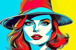 beautiful woman in hat in pop art style