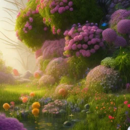 pixar style, volumetric summer garden environment and background, realistic painting of handbag, looking excited, volumetric lighting, dramatic lighting, detailed digital painting, extreme dense and fine fur, anime, ornate, colour-washed colors, elegant, small minutiae, tiny features, particulars, centered, smooth, sharp focus, renderman gofur render, 8k, uhd, detailed eyes, realistic shaded volumetric lighting, sunlight caustics, backlight, centered camera view