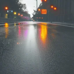 wet road with neon reflection