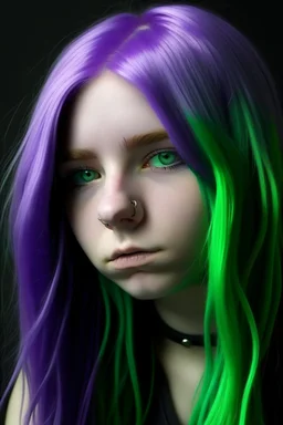 Purple emo girl face with rubber effect in all face with mint long rubber effect hair