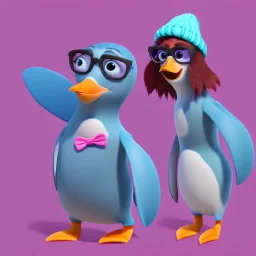 Hipster penguin with look and fashion from THE1970's. Retro clothing style.