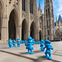 Blue Smurfs visiting the Cathedral of Notre Dame