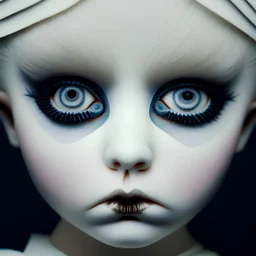 close-up, portrait photo, face paint, porcelain doll, symmetrical, minimalism --ar 16:9