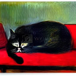 oil portrait of a Cat sleeping in a Black sofa by Monet 8k