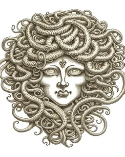 Medusa's petrifying gaze., realistis tatto sketch style, white background, profesional tatto sketch