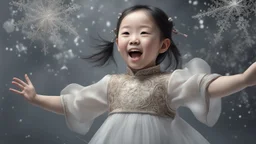 Magical Fantastic young happy Chinese female child, Liquid Structure, Flying snowflakes, excitement, Splash, Portrait Photography, Fantasy Background, Intricate Patterns, Ultra Detailed, Luminous, Radiance, Ultra Realism, Complex Details, Intricate Details, 16k, HDR, High Quality, Trending On Artstation, Sharp Focus, Studio Photo, Intricate Details, Highly Detailed