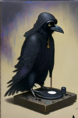 Iranian miniature painting about a raven dj in black style