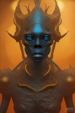 black African alien, cracks in the head, wicked, Asian eyes, crown, blood, 8k, finely detailed, photo realistic, Boris Vallejo style turquoise skull head gold dragon space alien rain skeleton gold tooth silver helmet silver space suit spaceships