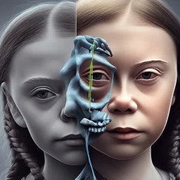 portrait of Greta Thunberg meets frankenstein