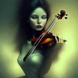 violin against pitch black background, fantasy art, spray paint