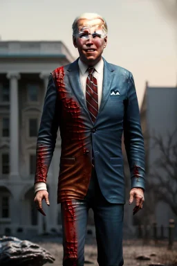 Ultra realistic image, joe biden zombie, zombie performance, skull, blood, torn arm, night, walking twisted, waist up view, thriller style, dark ambient, highly detailed, White House background, concept art, unreal engine 5, god rays, ray tracing, RTX, lumen lighting, ultra detail, volumetric lighting, 3d, finely drawn, high definition, high resolution.