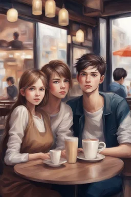 2 girl 1 boy in cafe