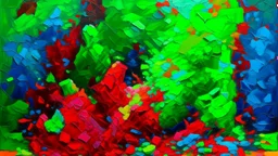 A surrealist oil painting depicting a crumbling brick wall, its surface overflowing with vibrant, almost phosphorescent colors. The bricks themselves are rendered with thick, impasto brushstrokes, exhibiting textures ranging from rough and coarse to smooth and glazed. Deep crimson bleeds into electric blues, punctuated by flashes of emerald green and fiery orange. The colors pulse with an inner light, as if the wall itself is radiating energy. The perspective is slightly distorted, forcing t
