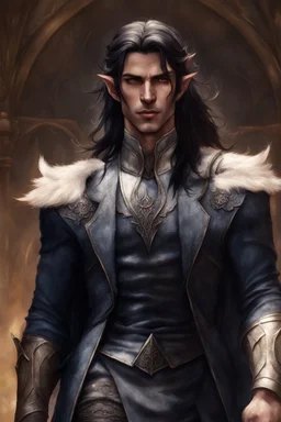 pointed ears elven male, long black hair