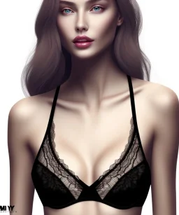 Black bra in box, lace, hyper realistic