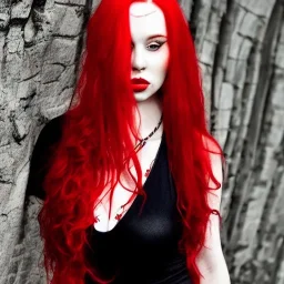 princess with long red hair, beautiful faces, black tattoo