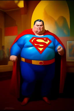 Fat Superman at the casino oil canvas. Communist propaganda