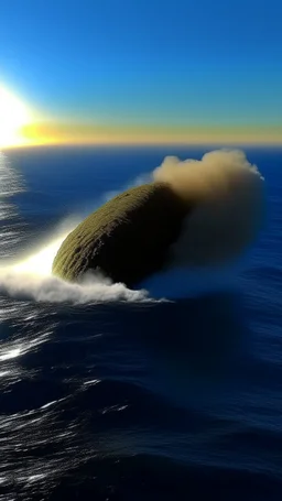 A huge cigar shape comet crash in the ocean water