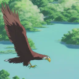 eagle full body lake and forest backround