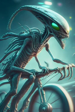 Alien riding a bike ,highly detailed, artstation, sharp focus,4k