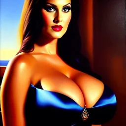 portrait of beautiful busty Bella painting by Brom, oil on canvas, cinematic composition, extreme detail,fit full head inside picture