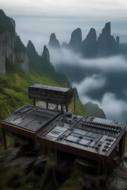 the bank of a torrent of river and waterfall from far away gothic theme